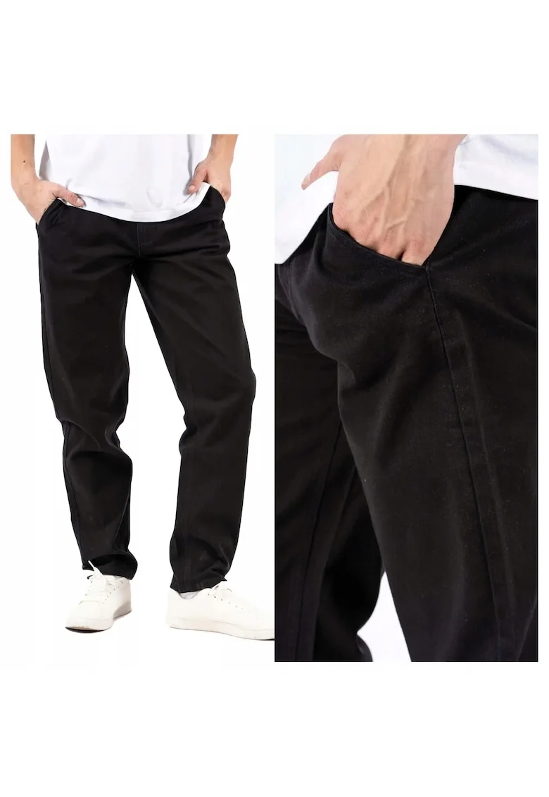 Blugi Barbati,  Gerry Chino, Loose Fit, Talie Medie, 98% Bumbac, 2%kkiki Elastan, Fermoar, Lungi, 5 Buzunare, Negru, Negru