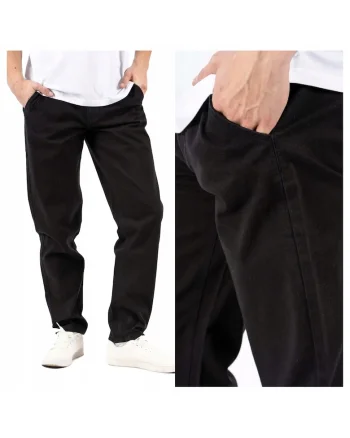 Blugi Barbati,  Gerry Chino, Loose Fit, Talie Medie, 98% Bumbac, 2%kkiki Elastan, Fermoar, Lungi, 5 Buzunare, Negru, Negru