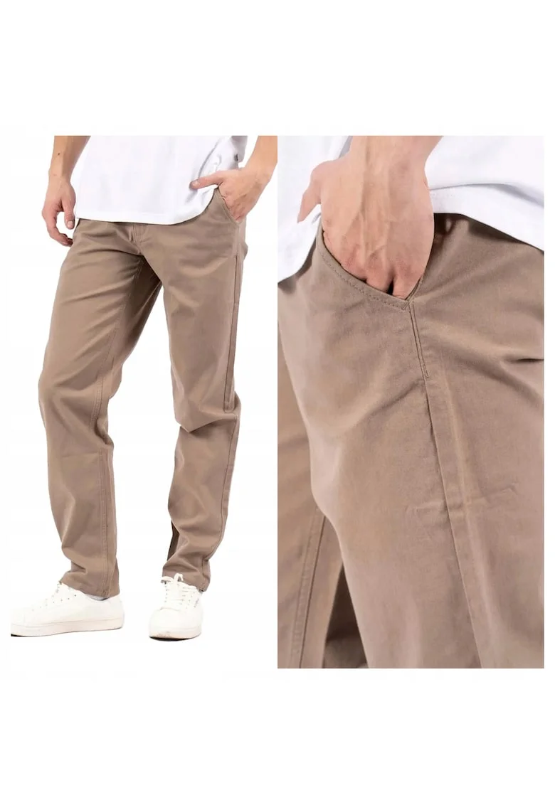 Pantaloni Barbati,  Gerry Chino, Regular Fit, Talie Medie, Fermoar, Lungi, 5 Buzunare, Bumbac, Elastan, Bej, Bej