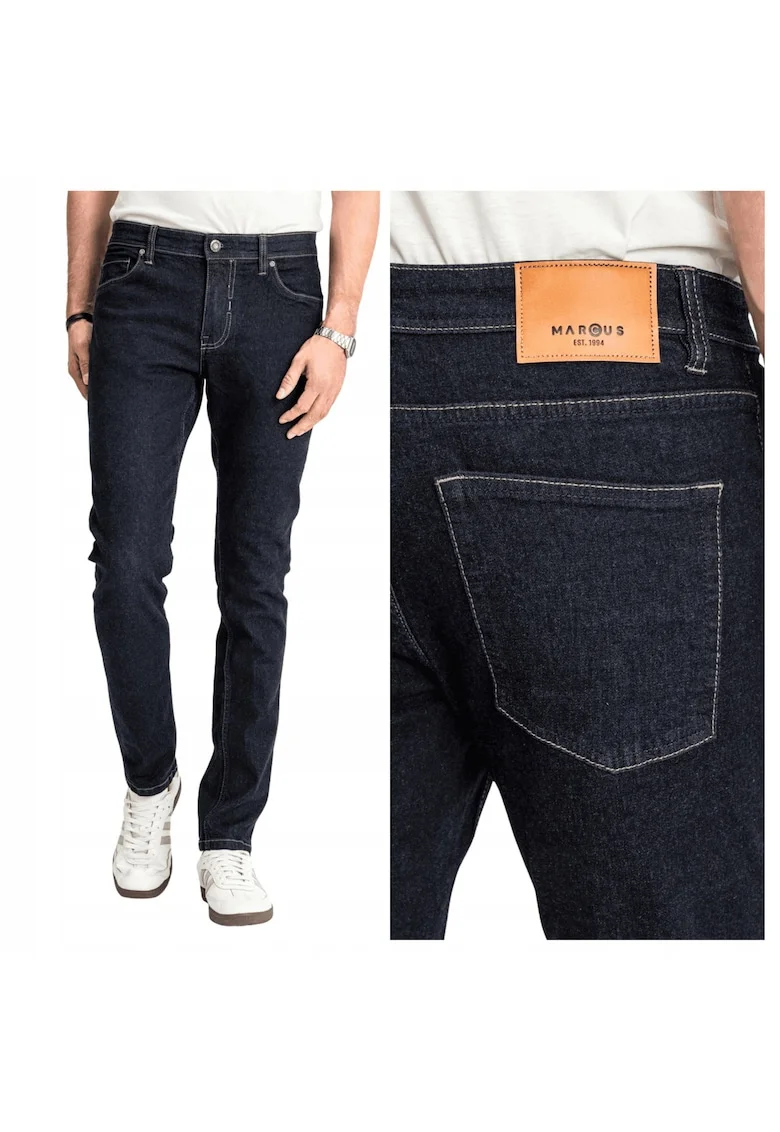 Blugi Barbati,  Felix, Straight Fit, Talie Medie, Fermoar, Lungi, 5 Buzunare, Bumbac, Elastan, Albastru, Albastru