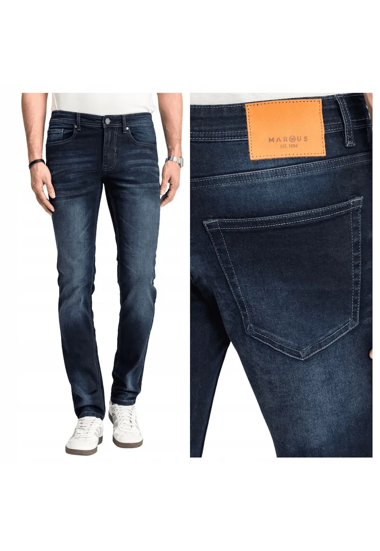 Blugi Barbati,  Felix, Straight Fit, Talie Medie, 98% Bumbac, 2% Elastan, Fermoar, Lungi, 5 Buzunare, Albastru, Albastru