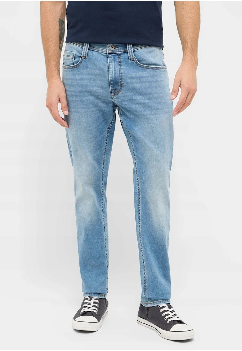 Blugi Barbati,  Oregon Slim K, Slim Fit, Talie Joasa, Fermoar, Lungi, 5 Buzunare, Bumbac, Elastan, W32-L32 US, Albastru