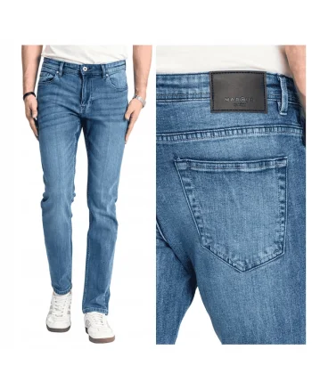 Blugi Barbati,  Felix, Straight Fit, Talie Medie, Fermoar, Lungi, 5 Buzunare, Bumbac, Poliester, Albastru, Albastru