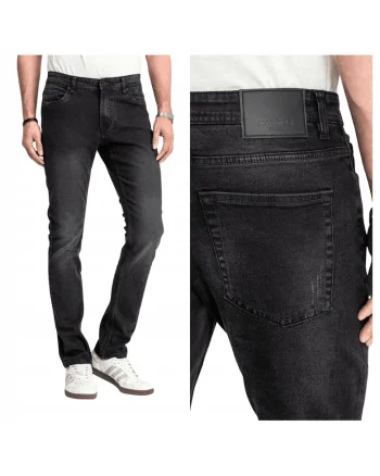 Blugi Barbati,  Felix, Straight Fit, Talie Medie, 100% Bumbac, Fermoar, Lungi, 5 Buzunare, Gri Inchis, Gri inchis
