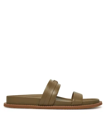 Slapi dama,  Safari piele naturala, Mandy Flat, Verde