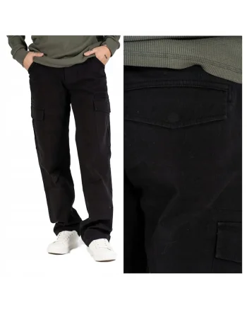 Pantaloni Barbati,  Gerry Cargo, Loose Fit, Talie Medie, Fermoar, Lungi, 5 Buzunare, Bumbac, Elastan, Negru, Negru