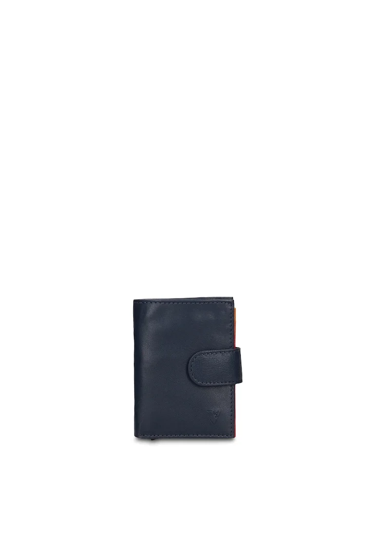 Portofel din piele cu inchidere cu capsa Vesper Pro, Bleumarin
