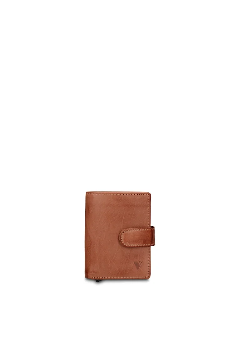 Portofel din piele cu inchidere cu capsa Astor Prime, Maro cognac