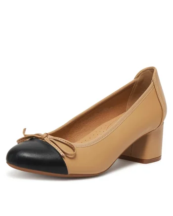 Pantofi dama,  bej, negru, piele naturala