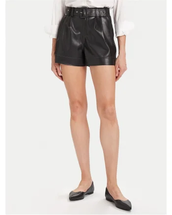 Pantaloni scurti dama,  piele ecologica, negru