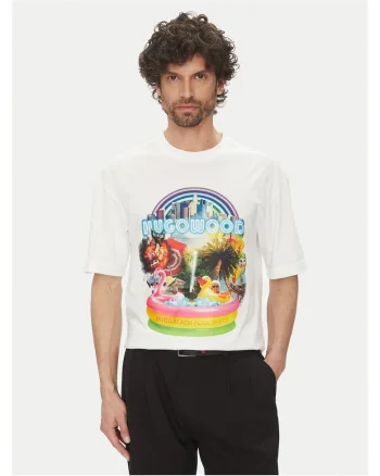 Tricou barbat  alb, bumbac, imprimeu multicolor,