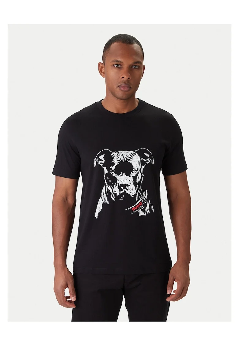Tricou barbati  negru, bumbac, imprimeu caine