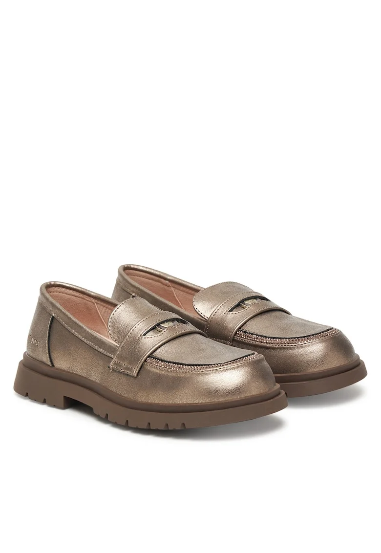 Pantofi copii,  mocasini fete, culoare metal auriu, piele ecologica