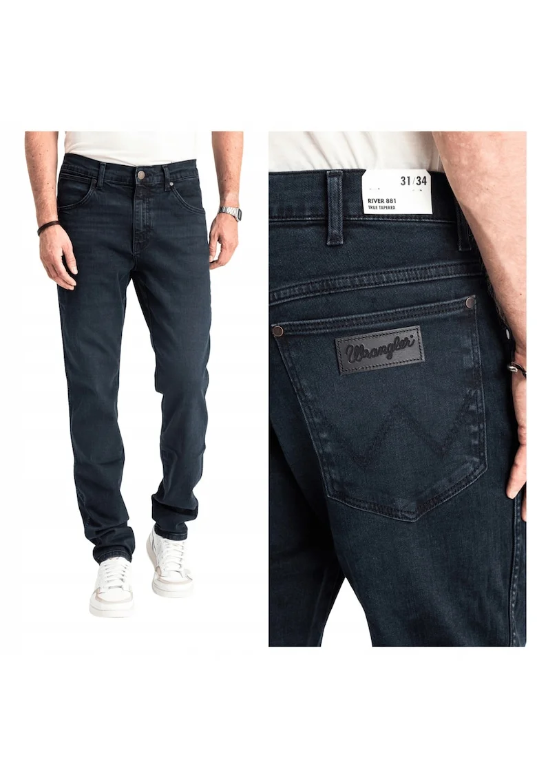 Blugi Barbati,  River, Straight Fit, Talie Medie, Fermoar, Lungi, 5 Buzunare, Bumbac, Albastru, Albastru