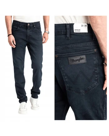 Blugi Barbati,  River, Straight Fit, Talie Medie, Fermoar, Lungi, 5 Buzunare, Bumbac, Albastru, Albastru