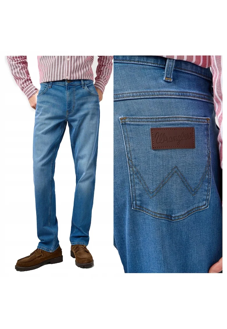Blugi Barbati,  Greensboro, Straight Fit, Talie Joasa, Fermoar, Lungi, 5 Buzunare, Bumbac, Albastru, Albastru