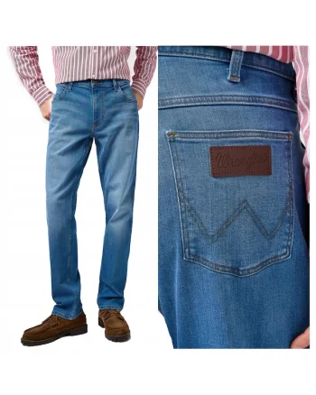 Blugi Barbati,  Greensboro, Straight Fit, Talie Joasa, Fermoar, Lungi, 5 Buzunare, Bumbac, Albastru, Albastru