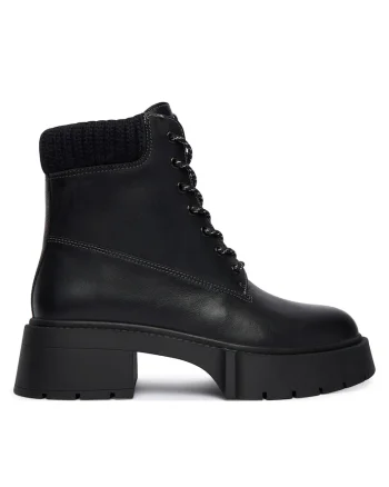 Ghete dama  Black Leah Platform, piele naturala, negru