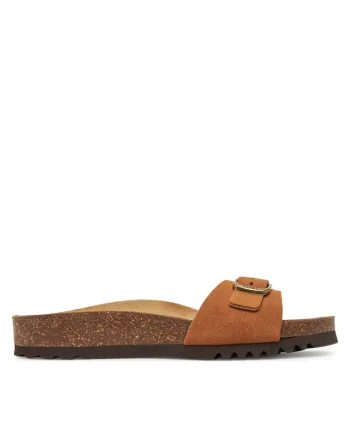 Slapi dama  Estelle, piele naturala, culoare cognac