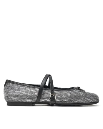 Balerini dama,  piele ecologica, argintiu/negru,