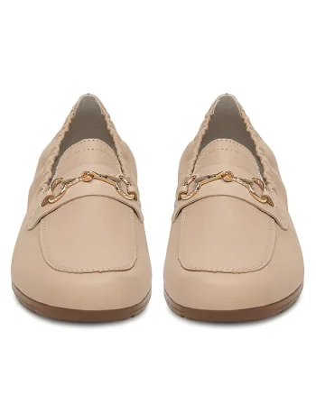 Mocasini dama  bej, piele naturala,