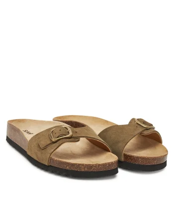 Papuci dama,  Khaki, piele naturala