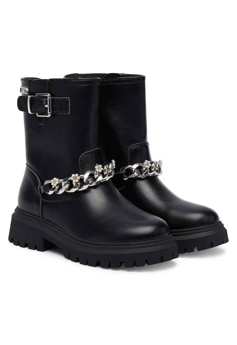 Cizme fete  Wanda, piele ecologica, negru