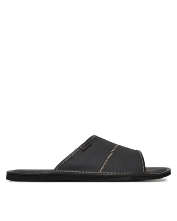 Papuci barbati,  piele naturala, negru, Negru
