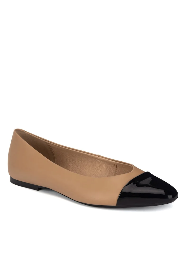 Balerini dama,  piele naturala, bej/negru