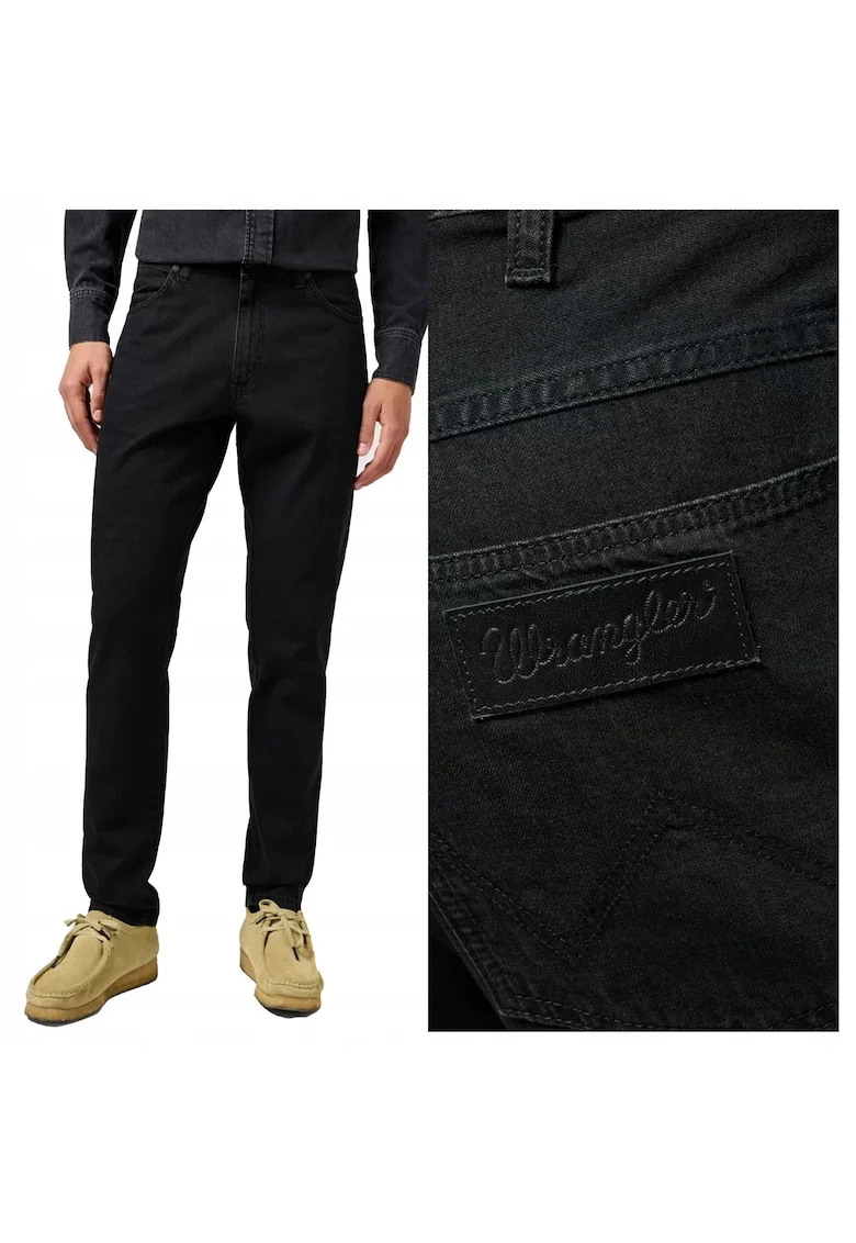 Blugi Barbati,  River, Regular Fit, Talie Inalta, Fermoar, Lungi, 5 Buzunare, Bumbac, W33-L34 US, Negru
