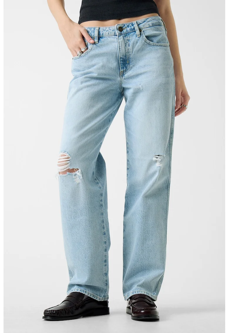 Blugi relaxed fit cu detalii cu aspect deteriorat, Albastru deschis