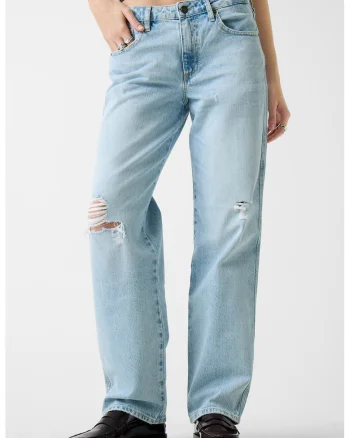 Blugi relaxed fit cu detalii cu aspect deteriorat, Albastru deschis