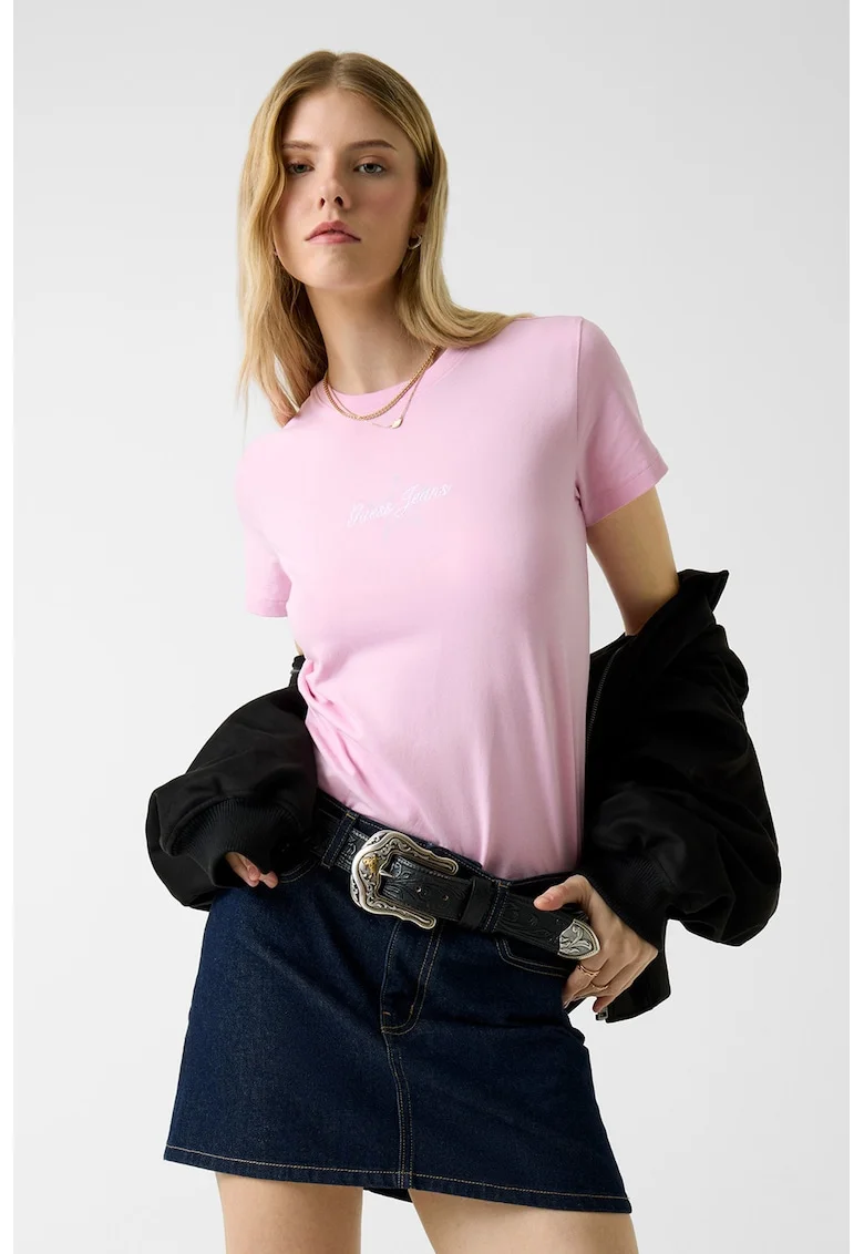 Tricou cu decolteu la baza gatului, Roz