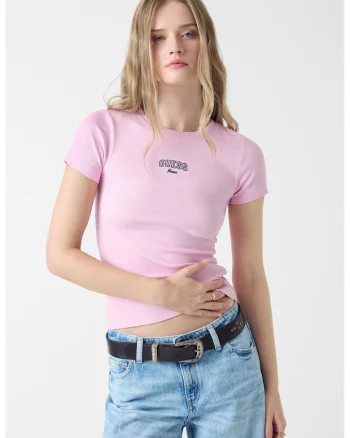 Tricou slim fit cu decolteu la baza gatului, Roz