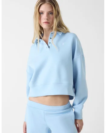 Bluza de trening crop cu guler polo, Albastru glaciar