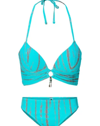 Costum de baie cu doua piese si dungi, Turcoaz