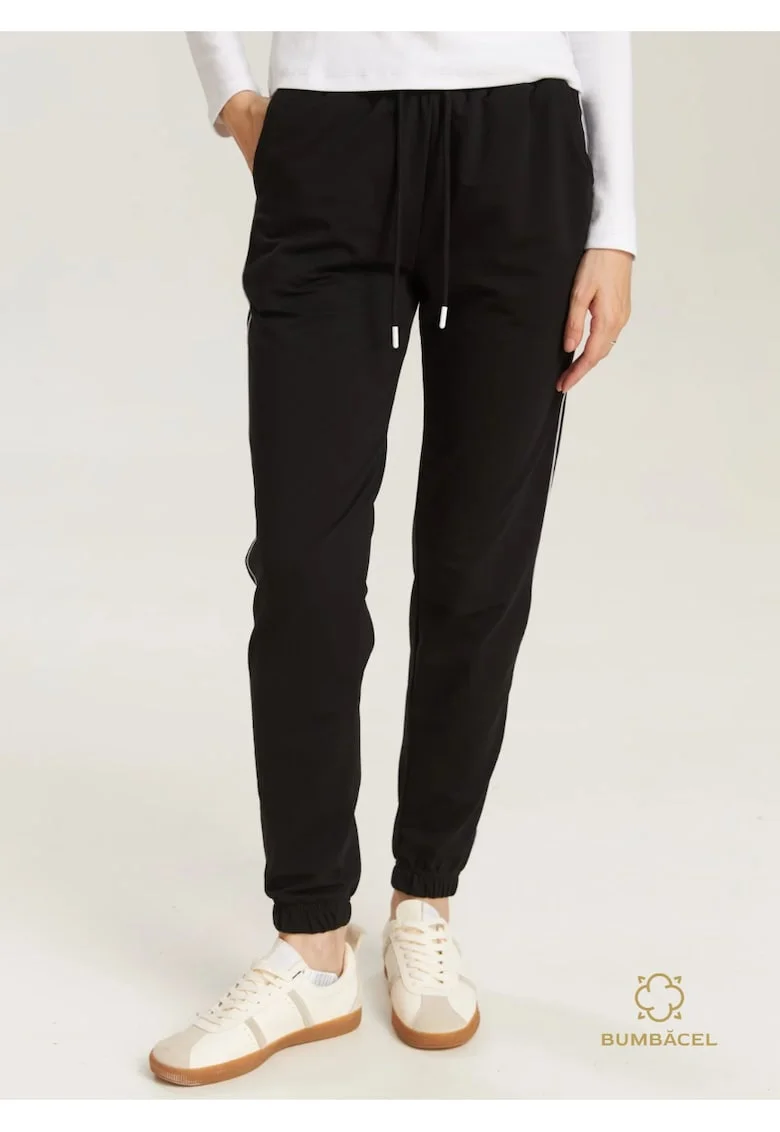 Pantaloni de trening, din bumbac, cu snur si buzunare, pentru dame, Negru