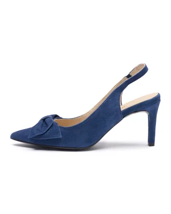 Pantofi slingback din piele cu funda decorativa Ofelia, Bleumarin
