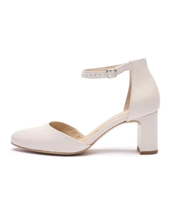 Pantofi de piele cu toc masiv Susan, Alb fildes