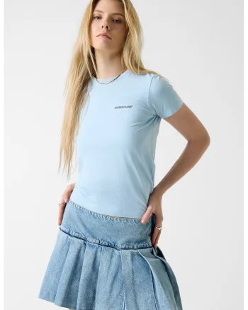 Tricou slim fit cu decolteu la baza gatului, Albastru lavanda