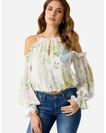 Bluza crop vaporoasa cu imprimeu