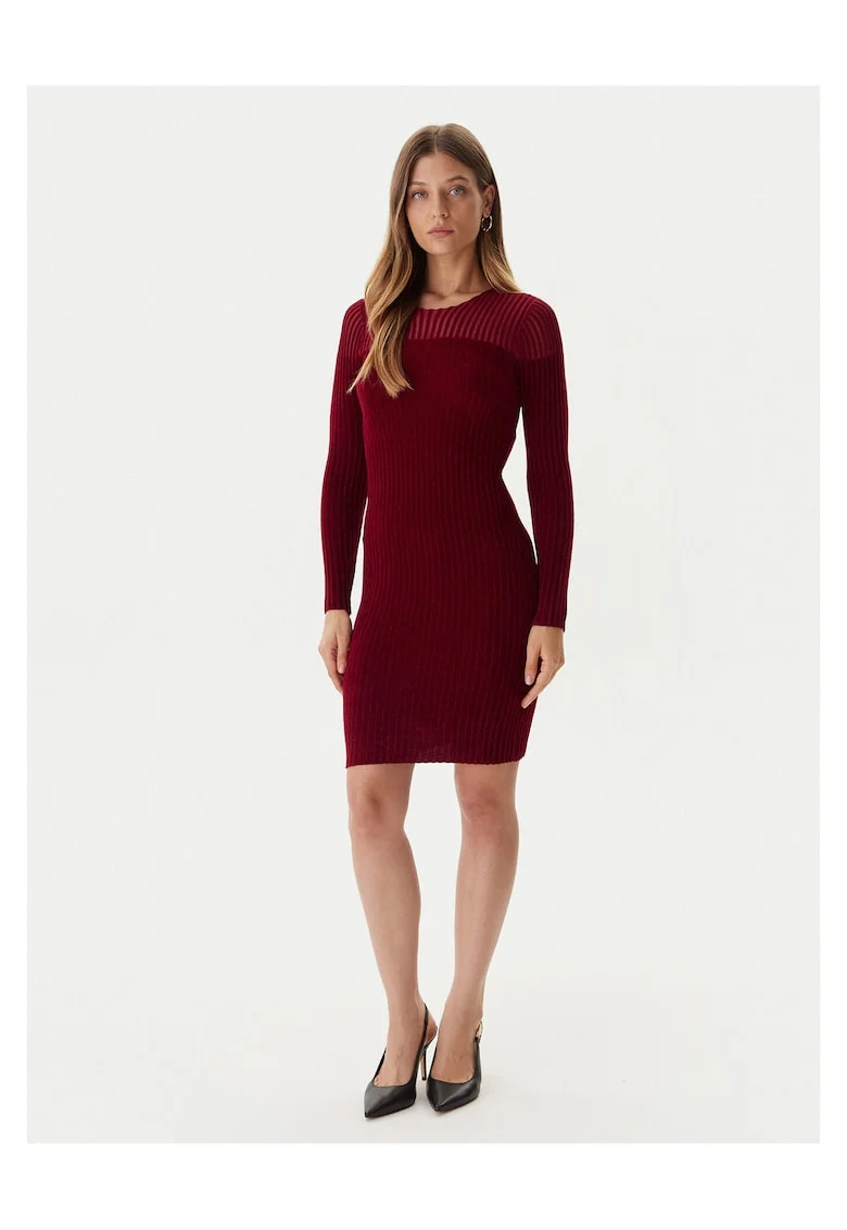 Rochie tricotata de dama  rosu inchis, fabricata din material de calitate