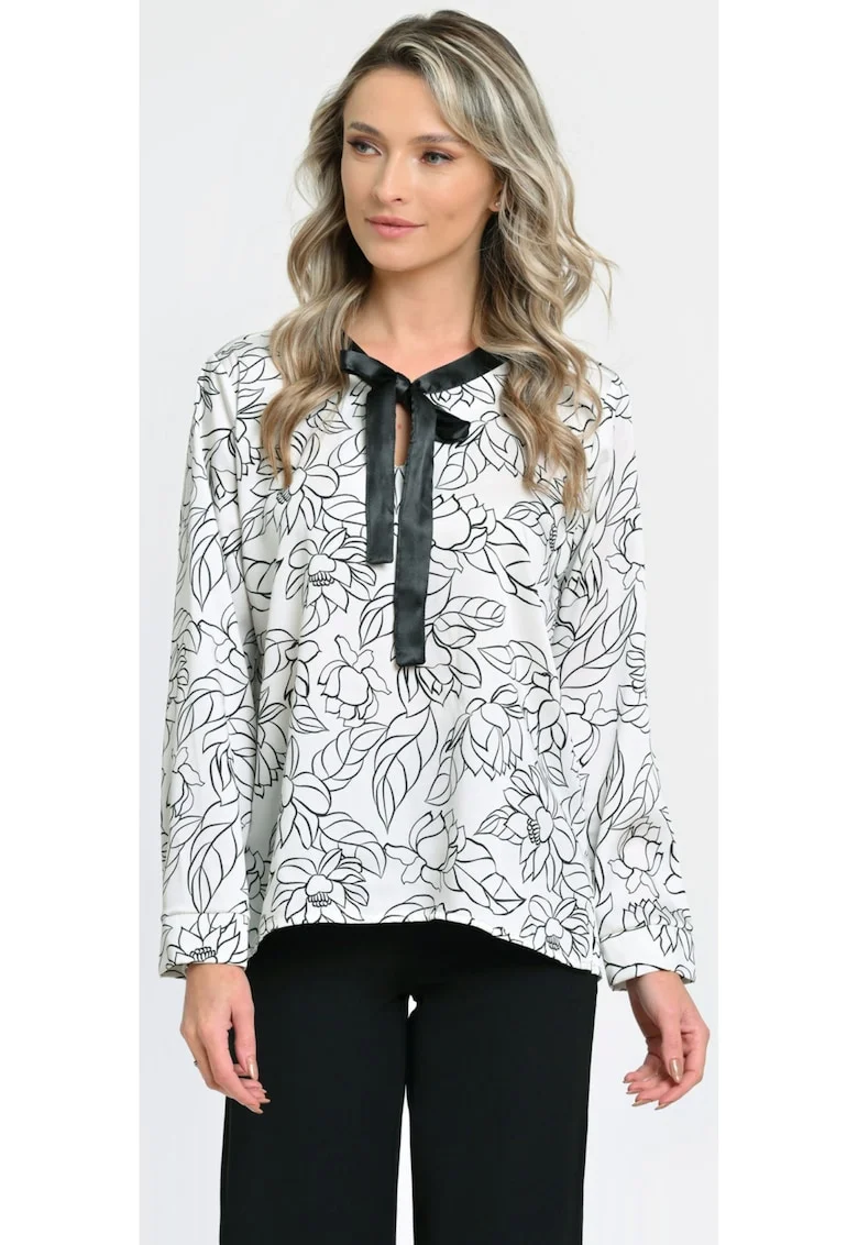 888144263-Bluza Dama cu Funda Subtire, Alb-Negru cu Imprimeu