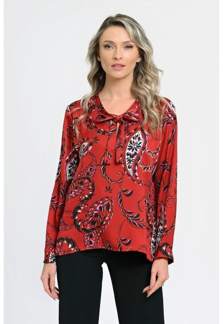 888144262-Bluza Dama cu Funda Subtire, Rosie cu Imprimeu Paisley