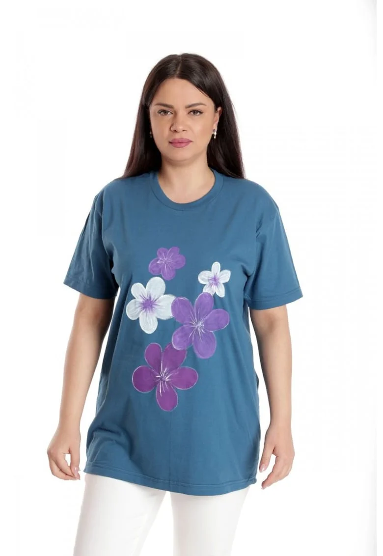 888141922-Bluza Dama, Albastru cu Pictura Murala II