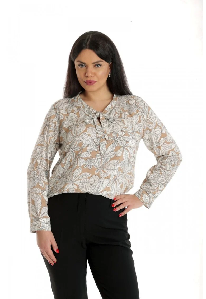 888141928-Bluza Dama, Asimetrica, Bej cu imprimeu Floral si Funda