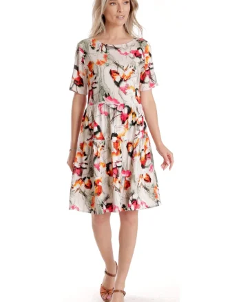 Rochie cu Volane Dama V278, Crem cu Imprimeu Floral
