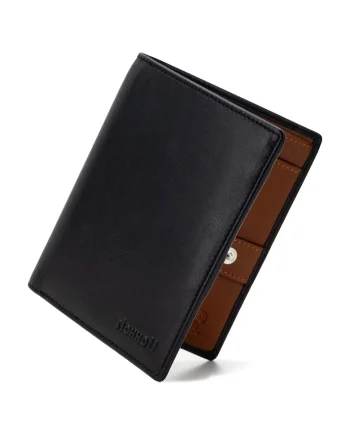 Portofel modern slim vertical barbati,  protectie RFID, piele naturala premium, Negru
