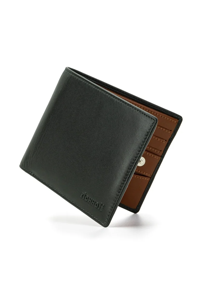 Portofel modern slim clasic barbati,  protectie RFID, piele naturala premium, Verde