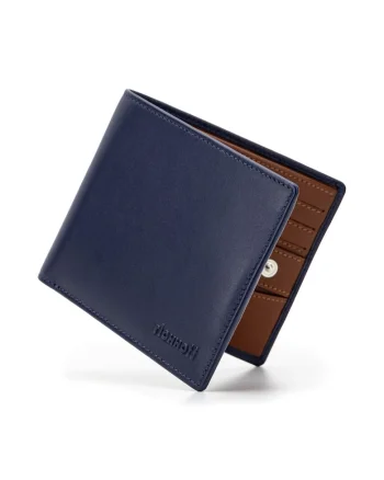 Portofel modern slim clasic barbati,  protectie RFID, piele naturala premium, Albastru